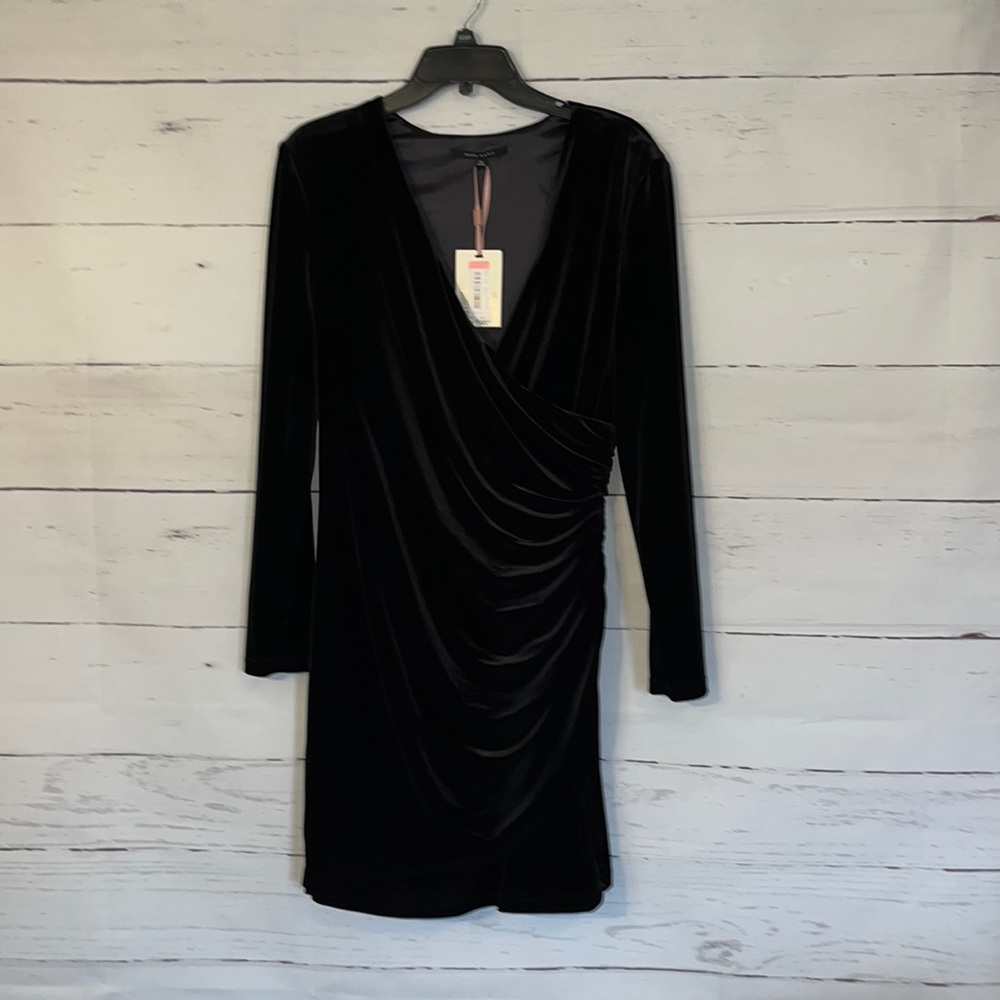 NWT Black Velour Long Sleeve Ruched Dress (LBD)